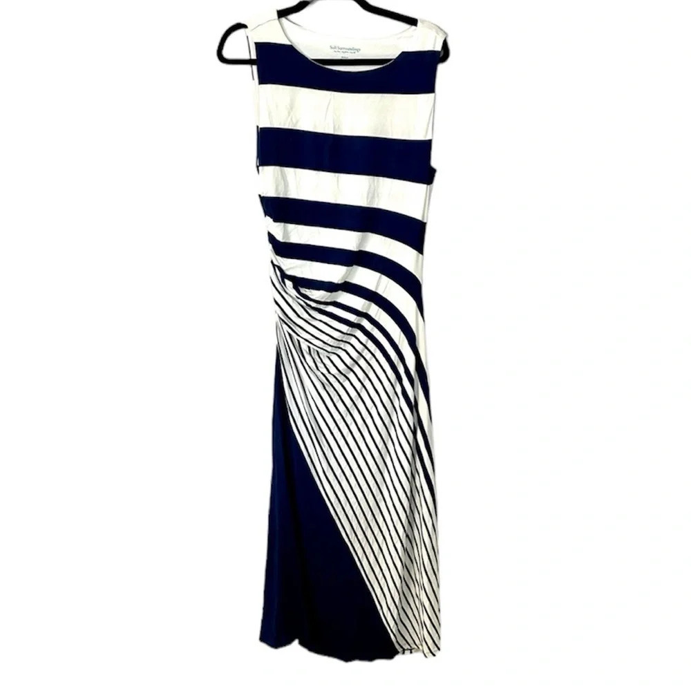 Soft Surroundings Vela Infinity Dress Blue & White Stripe Sleeveless Size M GUC